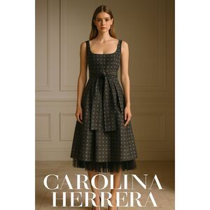 Carolina Herrera Polka Dot Print Midi Length Dress Size: M